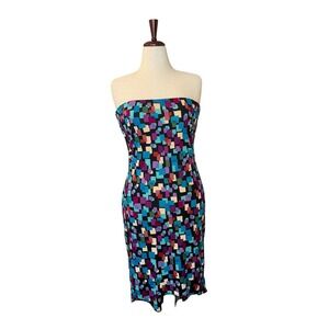 Vintage Jessica McClintock Gunne Sax Geometric Print Strapless Dress | Size 13